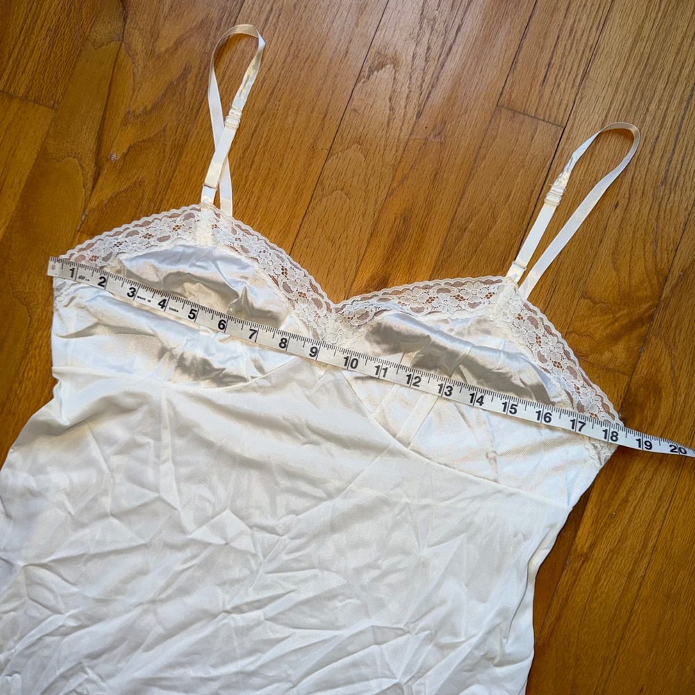 Vintage Ivory Full Slip Dress Lace Trim Adjustable Straps Off White Lingerie 36" - Picture 4 of 8